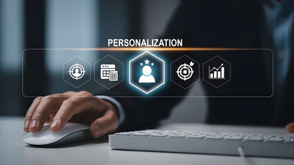 Personalization concept with business person typing on keyboard