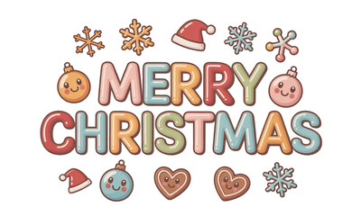 Fototapeta premium Cartoon merry seasonal ornament with snowflake and heart shaped cookie on transparent background