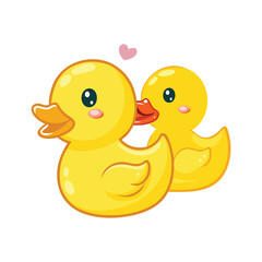 Two Yellow Rubber Ducks on White Background