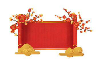 Elegant red and gold floral frame with traditional chinese cloud motifs