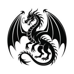 Fierce black dragon with outstretched wings