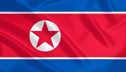 North Korea flag with red, white, and blue bands and central star, symbolizing national ideology and identity.