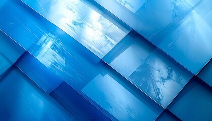 Corporate abstract background with layered translucent rectangles, modern metallic texture, icy blue tones, soft shadow depth, professional 2026 design.