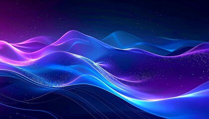 AI-powered business background, waveforms resembling neural networks, radiant blue-violet transitions, clean metallic textures, elegant 2026 corporate look