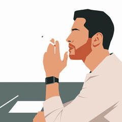 A stylish illustration of a contemplative man enjoying a cigarette, capturing the essence of reflection and solitude in a modern artistic manner.