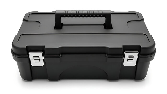 Black plastic tool box with lid closed isolated 63618806 1
