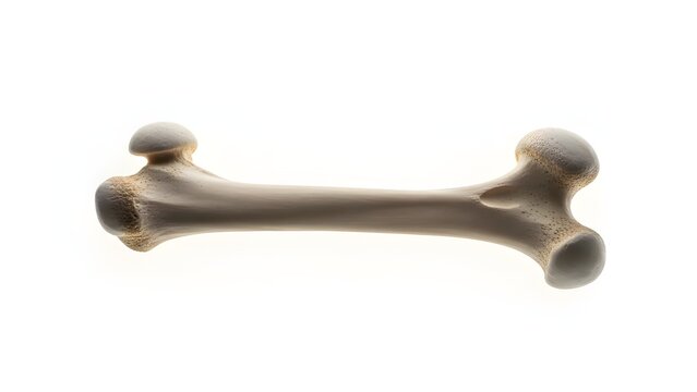 Isolated human femur bone on white background for medical or educational use