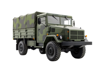 Camouflage military transport truck canvas top, isolated on a transparent background