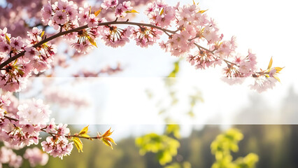 Fototapeta premium Blossoming tree branches with copy space banner spring time concept 37734592 1