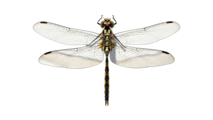 Dragonfly with Wings Spread on White Background