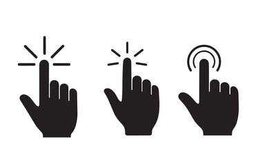 Obraz premium Three distinct black hand cursor icons representing clicking actions with the adobe illustrator logo present
