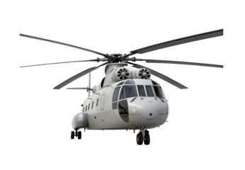 Heavy-lift military transport helicopter with dual rotors, isolated on a transparent background