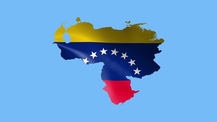 Venezuela flag waving in wind and zoom to reveal animation isolated on blue background