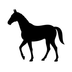 Obraz premium Silhouette of a graceful horse standing, isolated on a white background. The horse is depicted in profile, showcasing its elegant form