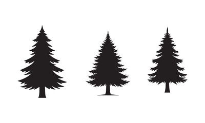Obraz premium Three silhouetted evergreen trees with adobe illustrator icon on a white background