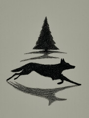 wolf and pine tree silouette