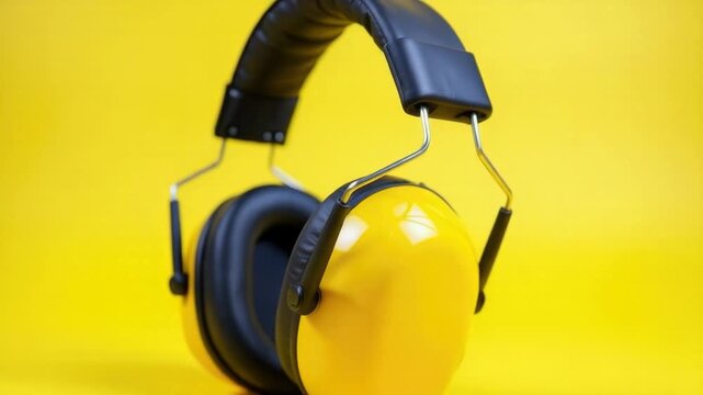 Video Close-up view of a pair of bright yellow ear muffs on a simple yellow background, suitable for use in s about warmth, comfort, or seasonal themes