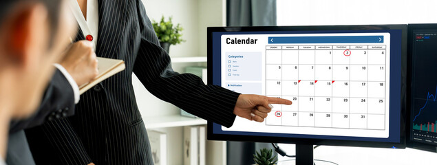 Calendar on computer software application for brisk schedule planning for personal organizer and online business