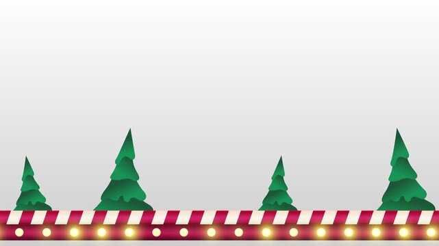 christmast ornaments with tree, light and candy strip decoration on white background, christmas celebration and template, 4K animation