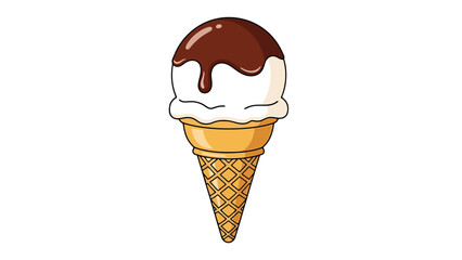 Delicious Vanilla Ice Cream Cone with Rich Chocolate Sauce Drizzle