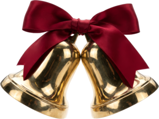 Gold Christmas Bells with Red Bow 3D
