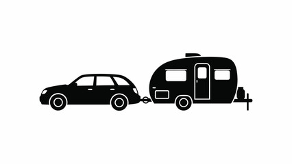 Fototapeta premium Car towing a caravan silhouette trailer vehicle