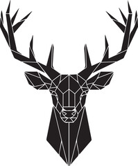 Geometric black silhouette of a deer head with antlers on white Keywords: deer, stag, buck, antlers, geometric