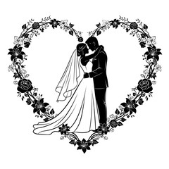 Wedding Couple Silhouette – Bride and Groom Toast Celebration Vector