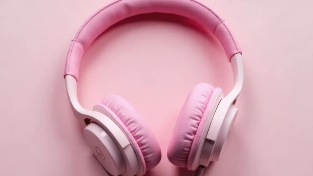 Video A pair of bright pink headphones placed on a matching pink surface, perfect for a fashion or tech-related