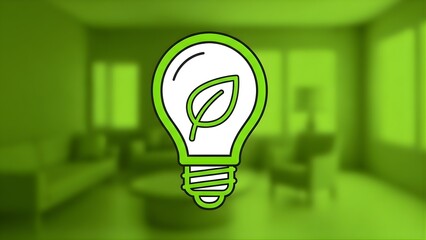 Conceptual illustration of sustainable living and power saving with a green energy lightbulb icon. Eco-friendly technology for the home