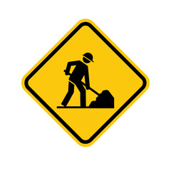 Road Work Warning Sign &ndash; Construction Worker Safety Shovel Icon Vector