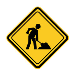 Road Work Warning Sign &ndash; Construction Worker Safety Shovel Icon Vector