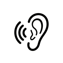 Hearing Ear Icon – Sound Listening Audio Wave Vector Symbol