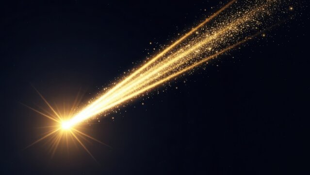 Brilliant golden comet trail shining bright in dark space