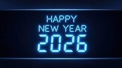 Happy New Year 2026 Digital Blue Glow Display