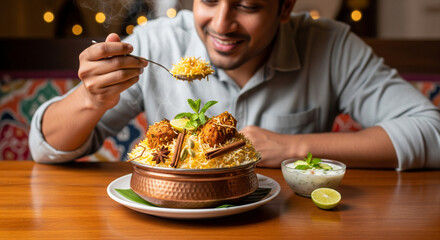 Enjoy authentic Indian cuisine with flavorful chicken biryani, a culinary masterpiece, perfect for food blogs and restaurant promotions