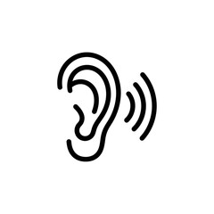 Hearing Ear Icon – Sound Listening Audio Wave Vector Symbol