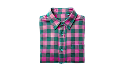 Folded Plaid Shirt on White Background