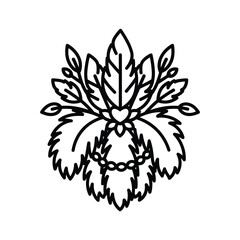 Stylized Floral & Feather Emblem with Heart and Beaded Garland Line Art