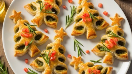 Golden Puff Pastry Christmas Trees Garnished with Rosemary