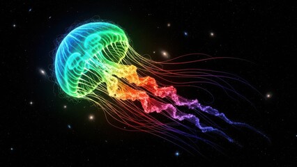 Rainbow Jellyfish in Space with Twinkling Stars