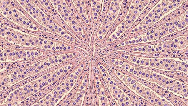 Microscopic view of liver tissue showing hepatocytes arranged in radiating cords around a central vein.