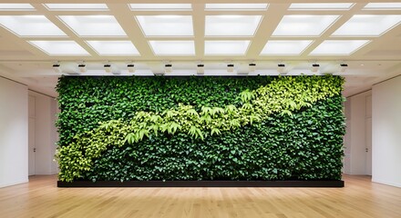 Indoor living green wall with lush plants and natural light
