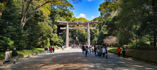 Meiji-jingu, a shinto shrine adjacent to Yoyogi Park, in the Harajuku district of Shibuya, Tokyo, Japan	