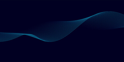 Abstract glowing flowing wavy lines on dark blue background. Modern dynamic wave design. Shiny blue moving lines. Futuristic technology concept. Space for your text. Vector illustration