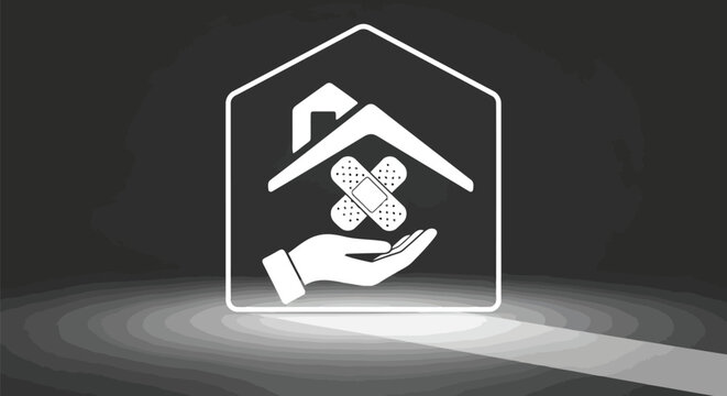 White house with hand and bandage on a dark background