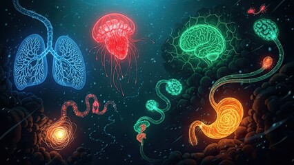 Futuristic Digital Visualization of Interconnected Human Organs.