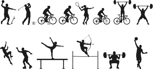 Collection of nine dynamic black female silhouettes posing seductively and confidently, isolated on a white background, suitable for fashion, glamour, party, and nightlife marketing materials.