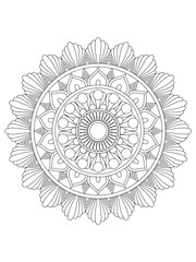 Doodle pattern with ethnic mandala ornament Black and white illustration. Outline Coloring page for coloring book