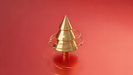 Minimalist Golden Christmas Tree on Elegant Red Background